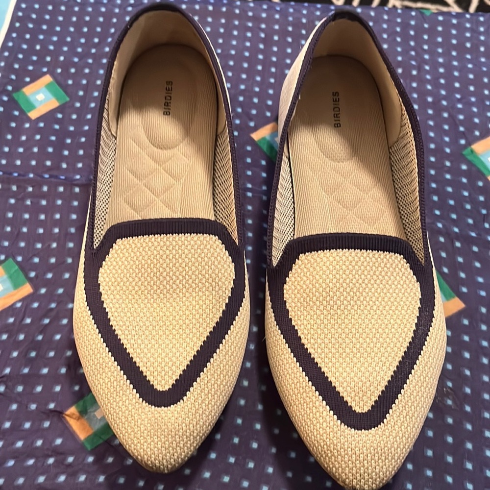 Tan with Blue trim flat shoe